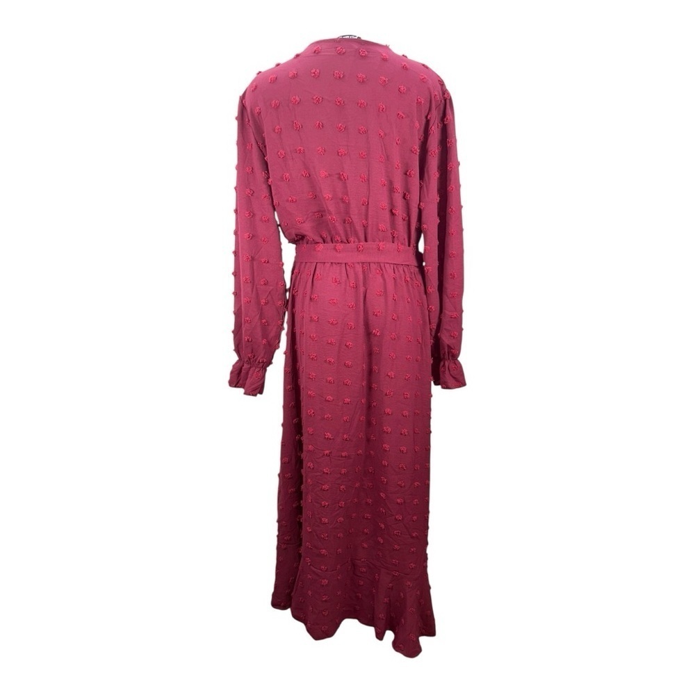 BTFBM Boho Maxi Dress XXL Burgundy Long Sleeve V-Neck Swiss Dot Ruffle Wrap New - Picture 7 of 14